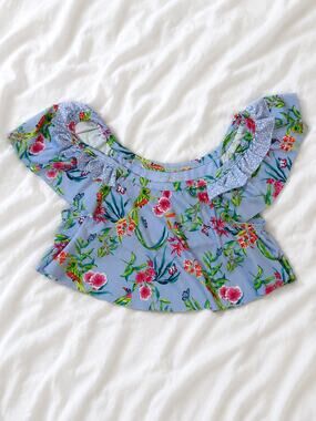 Vince Camuto Girls 10 Tropical Print Ruffle Swim Top